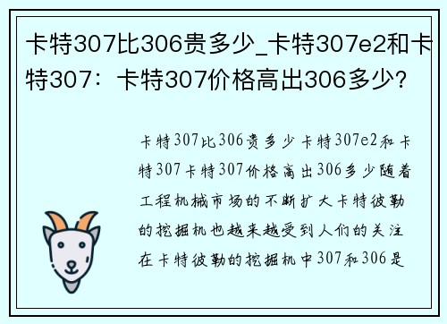 卡特307比306贵多少_卡特307e2和卡特307：卡特307价格高出306多少？