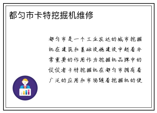 都匀市卡特挖掘机维修